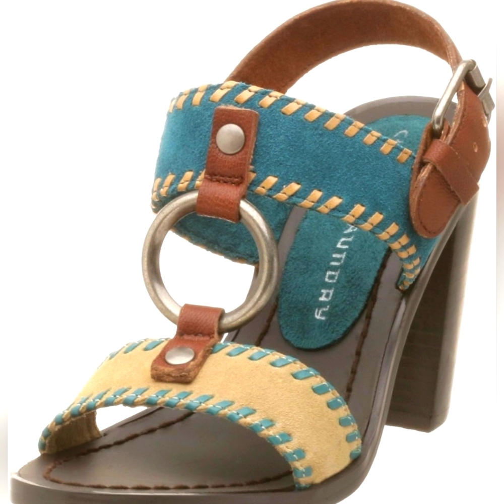 CHINESE LAUNDRY Women's Golden Bohemian Suede Blue/Tan Slingback Heels Size 10